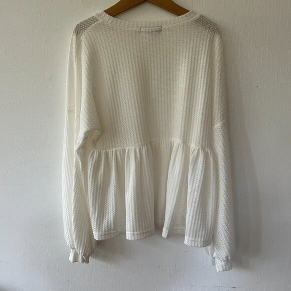 SHEIN Peplum Top Womens XS White Waffle Texture Long Sleeve Minimalist - Picture 4 of 4